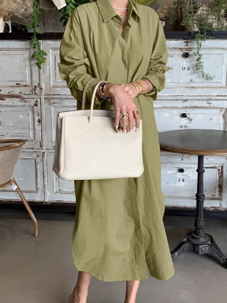 

Casual Regular Fit Plain Cotton-Blend Dresses, Green, Maxi Dresses