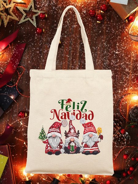

Christmas Pattern Shopping Canvas Bag, Beige, Women's Bags