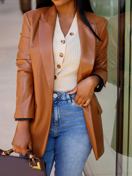 

Loose Lapel Collar Long sleeve Blazer, Brown, Blazers