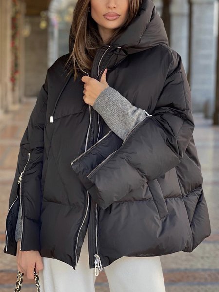 Long sleeve Urban Loose Hoodie Fleece Coat, Black, Others