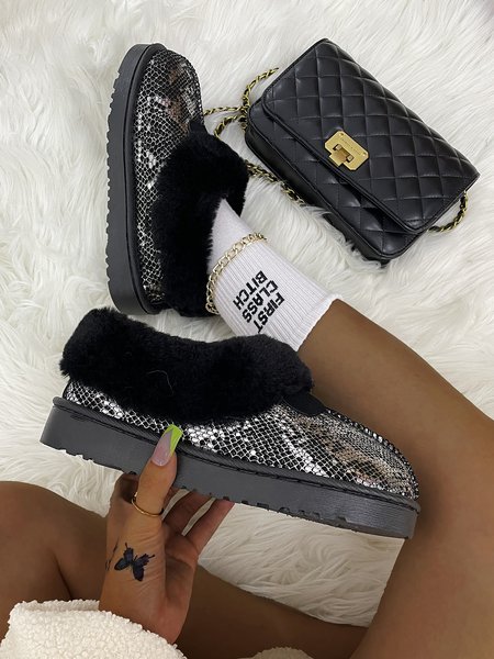 Split Joint Snakeskin Snow Boots, Black, Boots