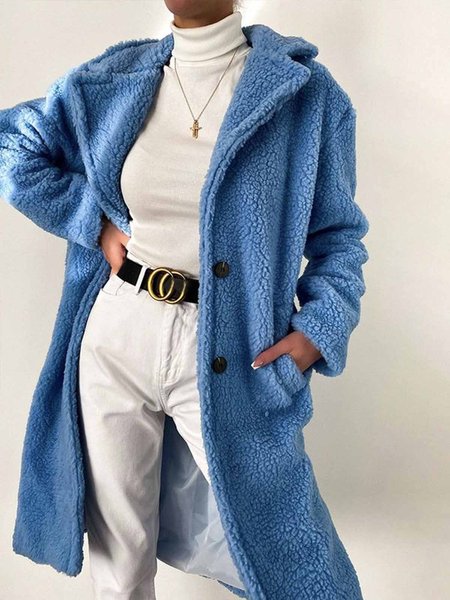 

Daily Long sleeve Plain Loose Faux Fur Teddy Jacket, Blue, Others