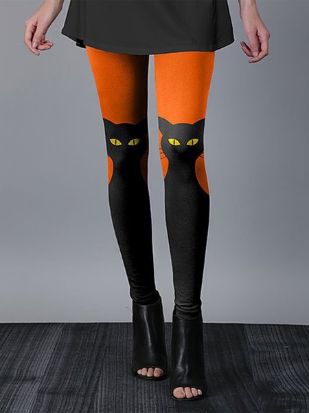 

Color Block Animal Loose Casual Leggings, Orange, Leggings
