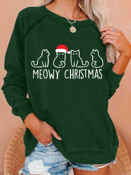 

Women Funny Cat Meowy Christmas Crew Neck Sweatshirt, Green, Hoodies&Sweatshirts
