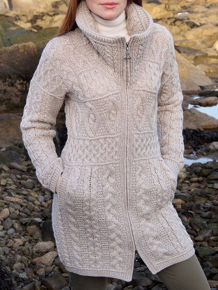 Plain Stand Collar Regular Fit Sweater Coat, Khaki, Sweaters