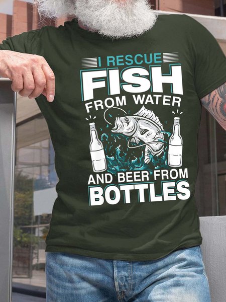

Men I Rescue Fish From Water And Beer From Bottles Text Letters Casual T-Shirt, Dark green, T-shirts