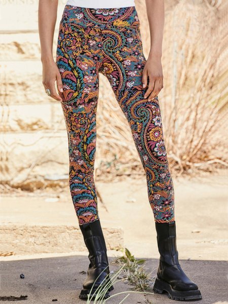 

Elastic Band Tight Vintage Long Leggings, Multicolor, Leggings