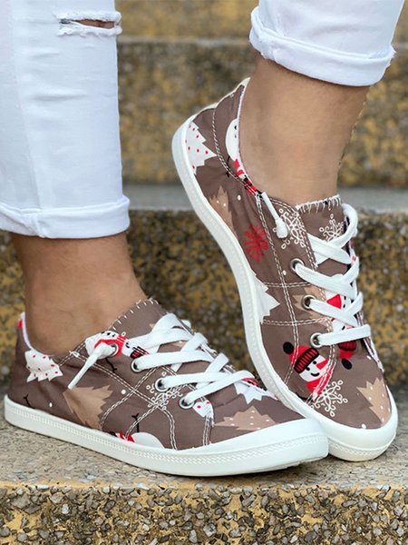 

Christmas Snowman Printing Sneakers, Khaki, Sneakers