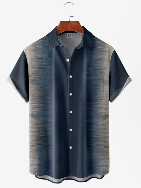 

Gradient Pocket Short Sleeve Bowling Shirt, Blue, Men Shirts