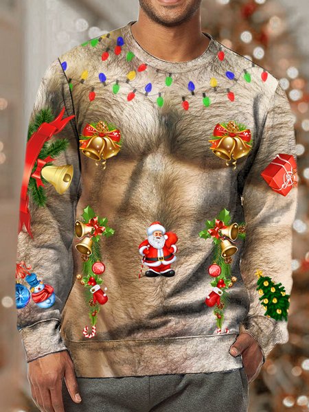 

Mens Funny Christmas Ugly Hairy Cute Muscle 3D Print Crew Neck Casual Sweatshirt, As picture, Hoodies&Sweatshirts