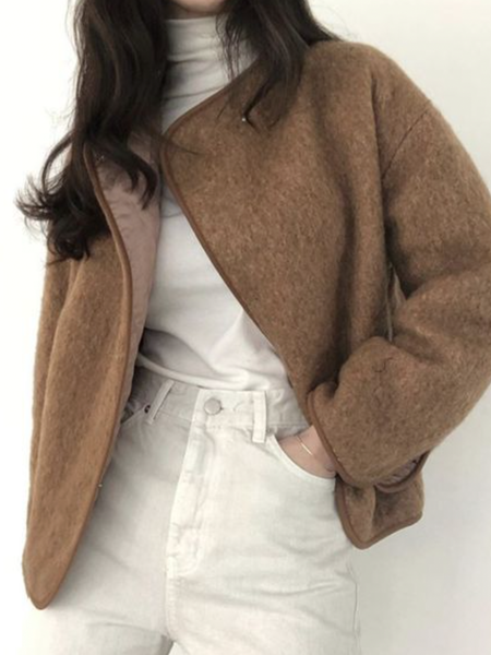 

Loose Crew Neck Long sleeve Jacket, Brown, Jackets