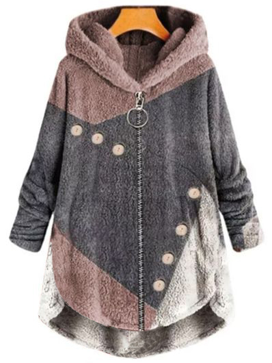 

Zipper Color Block Loose Teddy Jacket, Multicolor, Outerwear