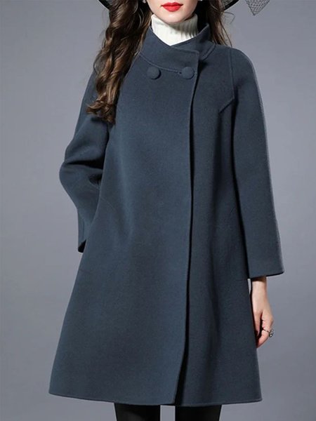 

Long sleeve Regular Size Plain Overcoat, Dark blue, Coats