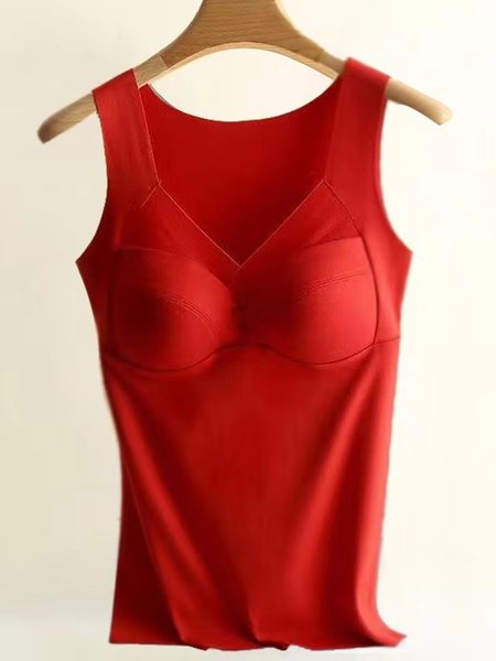 

Women's Fixed Chest Pad Seamless Heat Develvet Warm Bottoming Vest Plus Size, Red, Bras
