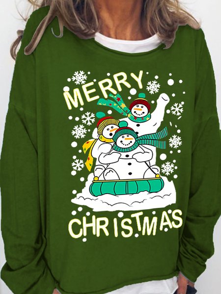 

Women Christmas Print Pullover Simple Crew Neck Sweatshirts, Green, Hoodies&Sweatshirts