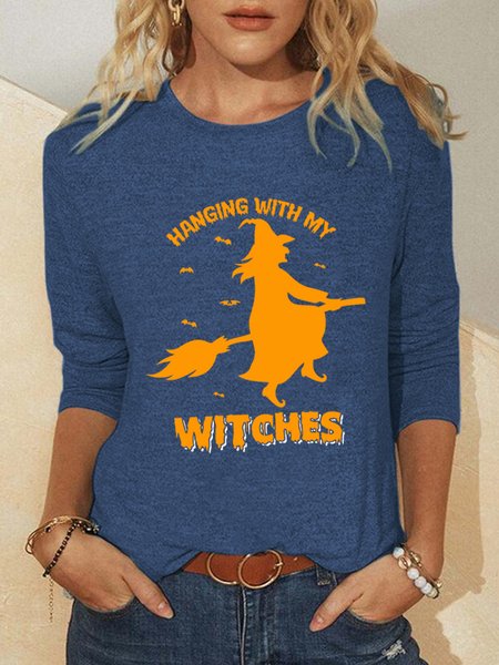 

Lilicloth X Abu Hanging With My Witches Halloween Women's Long Sleeve T-Shirt, Blue, Long sleeves