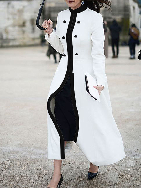 

Regular Fit Color Block Long sleeve Black-white Overcoat, Coats