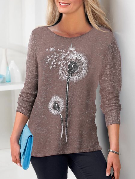 

Dandelion Wool/Knitting Casual Sweater, Brown, Tops