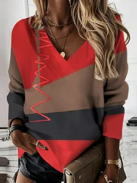 

V Neck Casual Sweatshirt, Multicolor, Hoodies & Sweatshirts
