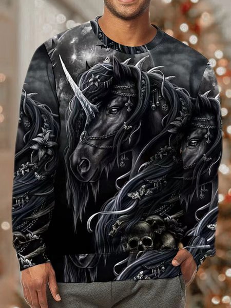 

Men Horse Animals Pattern Casual Loose Animal Sweatshirt, As picture, Hoodies&Sweatshirts