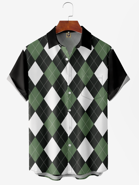 

Plaid Chest Pocket Short Sleeve Casual Shirt, Green, Men Shirts