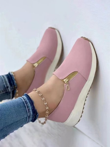 

Plain Double Zip Sneakers, Pink, Sneakers