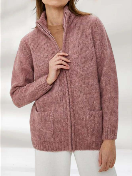 

Casual Plain Sweater Coat, Pink, Coats
