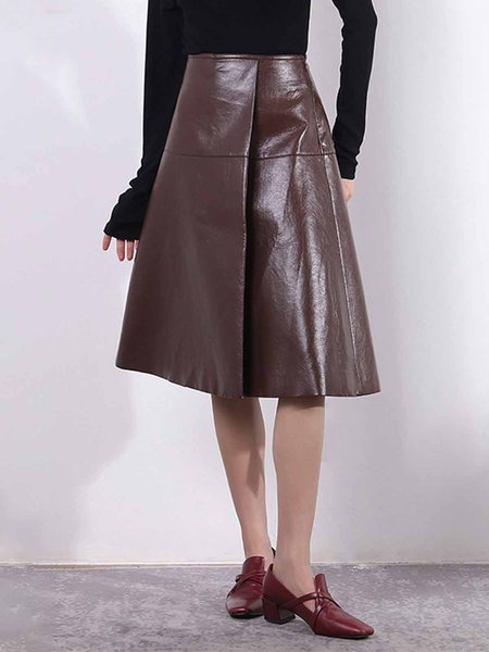 

Daily Heavyweight Midi Regular Fit Plain Urban Skirt, Brown, Skirts