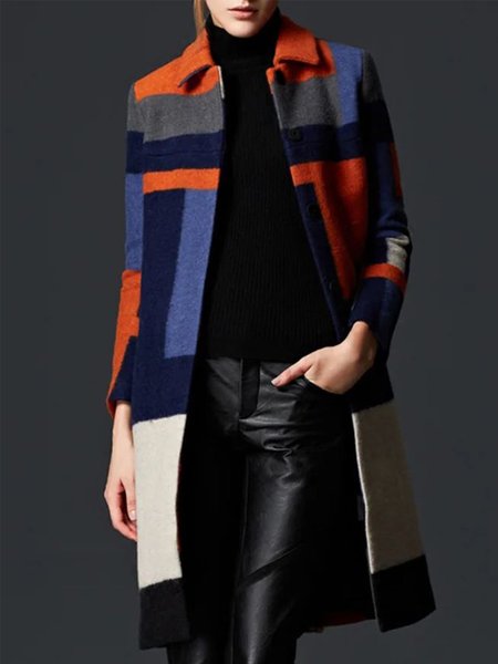 

Long sleeve Regular Fit Color Block Overcoat, Multicolor, Coats