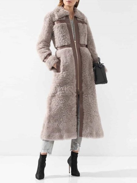 

Shawl Collar Plain Urban Long Sleeve Teddy Jacket, As picture, Others