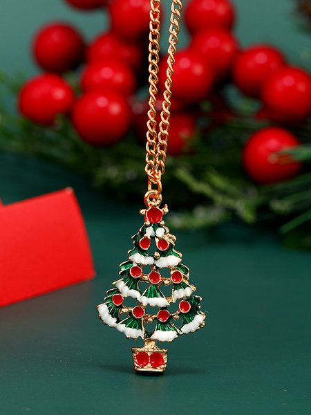 

Christmas Red and Green Enamel Christmas Tree Necklace Festive Party Pendant Jewelry, As picture, Necklaces