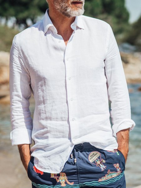 

Cotton And Linen Long Sleeve Shirt, White, Long Sleeve Shirts