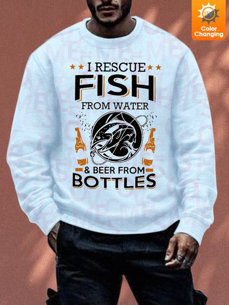 

Unisex I Rescue Fish From Water And Beer From Bottles Sunlight Sensitive Sweatshirt Casual Text Letters Couple Outfits, Light blue, Hoodies&Sweatshirts