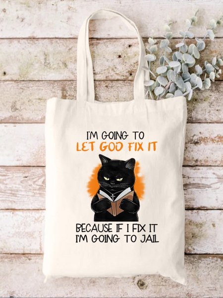 

I'm Going To Let God Fix It Animal Graphic Shopping Tote, White, Bags