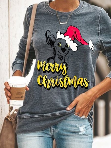 

Women Merry Christmas Funny Dog Simple Sweatshirts, Gray, Hoodies&Sweatshirts