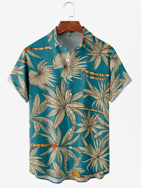 

Coconut Tree Chest Pocket Short Sleeve Hawaiian Shirt, Blue, Men Shirts