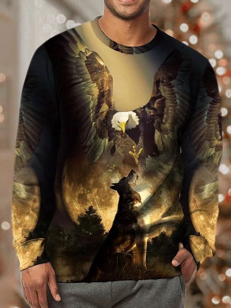 

Men Eagle Wolf Animals Pattern Casual Sweatshirt, As picture, Hoodies&Sweatshirts