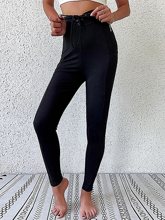 

Plain Regular Fit Fashion Pants, Black, Pants