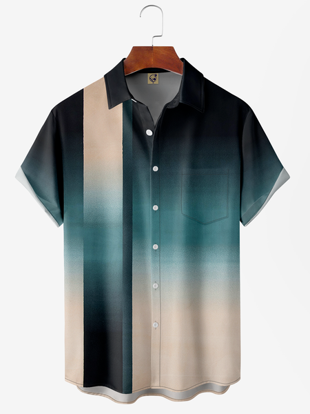 

Ombre Pocket Short Sleeve Bowling Shirt, Green, Men Shirts