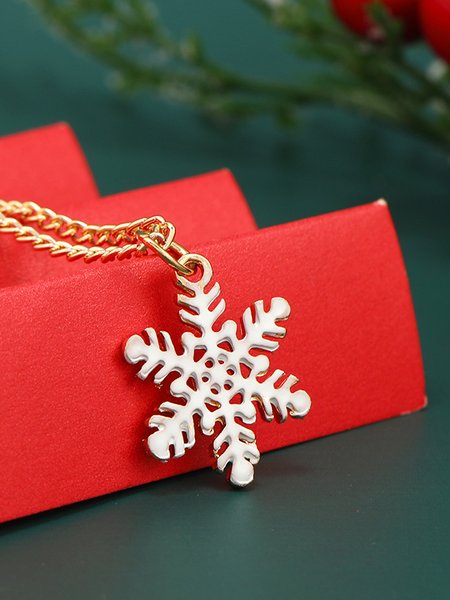 

Christmas White Snowflake Pattern Gold Necklace Festive Party Costume Decoration Jewelry, Jewelry