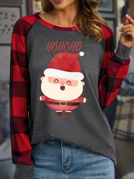 

Lilicloth X Marrium Santa Claus Women's Christmas Long Sleeve Buffalo Plaid T-Shirt, Gray, Long sleeves