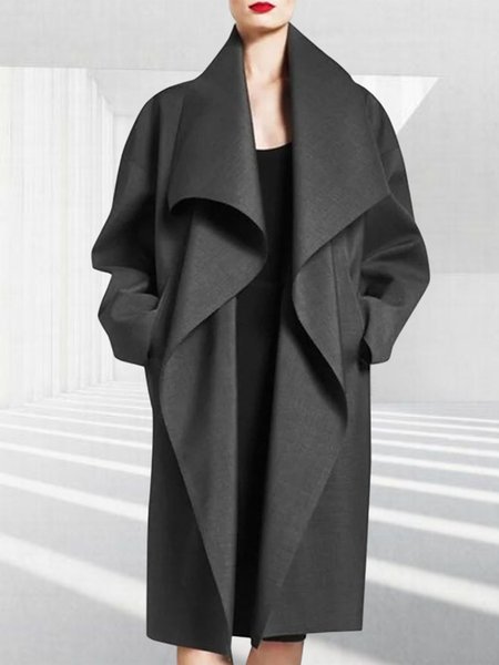 

Long sleeve Regular Size Plain Overcoat, Black, Coats
