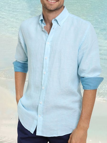 

Color Block Cotton Long Sleeve Casual Shirt, Blue, Long Sleeve Shirts