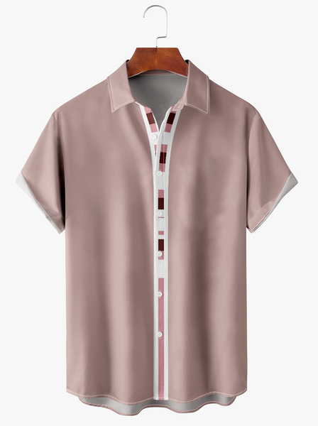 

Geometry Colors Short Sleeve Casual Shirt, Khaki, Men Shirts