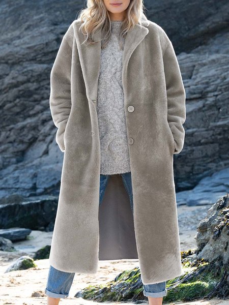 

Plain Woolen Casual Overcoat, Light gray, Coats