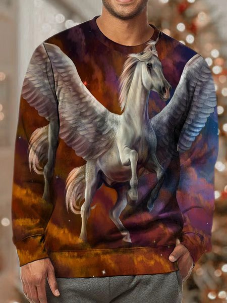 

Men Horse Animals Pattern Casual Crew Neck Animal Sweatshirt, As picture, Hoodies&Sweatshirts