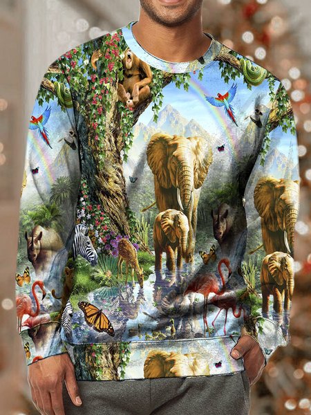 

Men Animals And Forests Pattern Animal Loose Sweatshirt, As picture, Hoodies&Sweatshirts