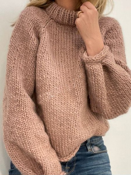

Casual Turtleneck Plain Sweater, Nudepink, Sweaters
