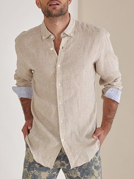 

Striped Panel Long Sleeve Shirt, Khaki, Long Sleeve Shirts