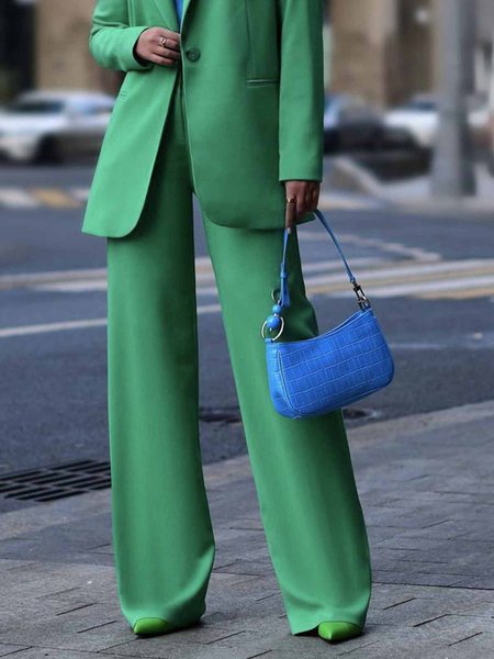

Plain Daily Elegant Regular Fit Fashion Pants, Green, Pants